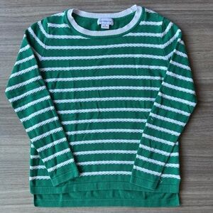 Liz Clairbone Green White Cotton Knit Crew Neck Sweater Size Small